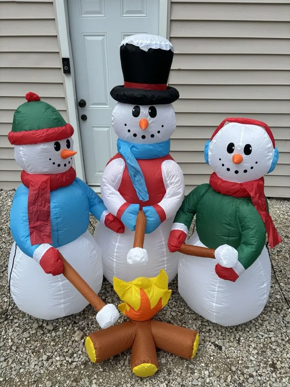 Christmas Inflatable Snowman Family Roasting Marshmallows 5 FT Holiday